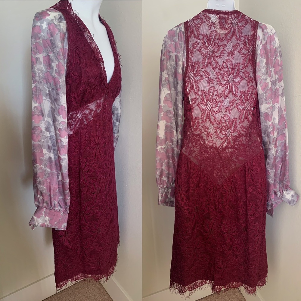 dolce and gabbana burgundy lace midi dress